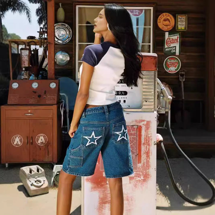 Women's fashionable denim shorts in a casual cut with a high waist Lisslune