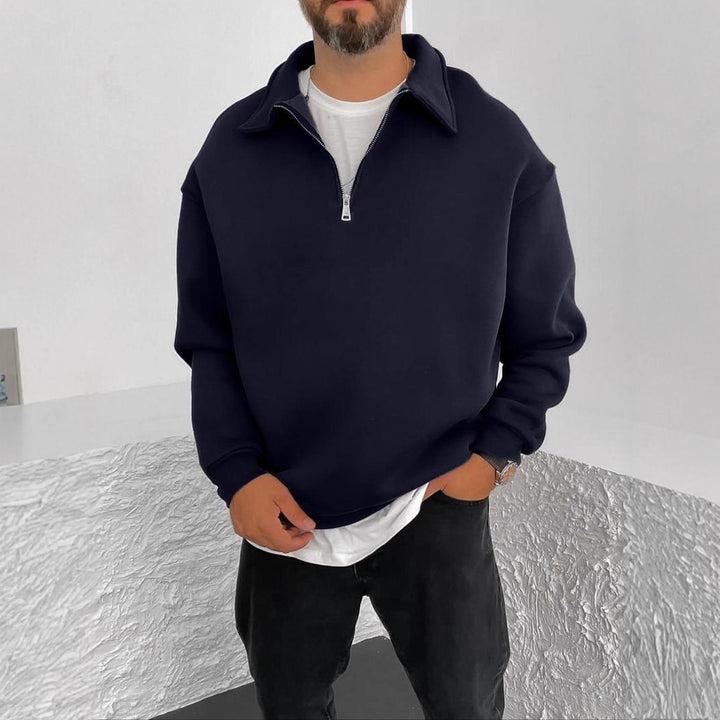Men's modern sweat sweater with stand-up collar and half zipper Lisslune