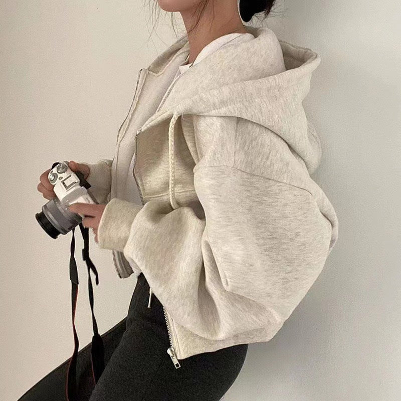 Women's Cropped Hoodie with Zipper and Casual Style