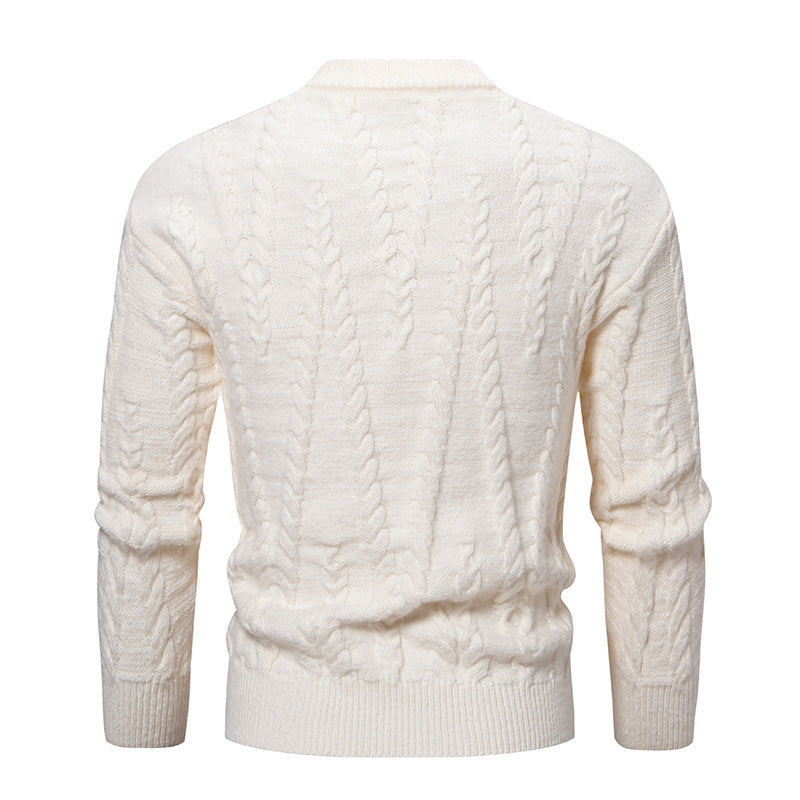 Men's knitted sweater with classic cable design and high collar Lisslune