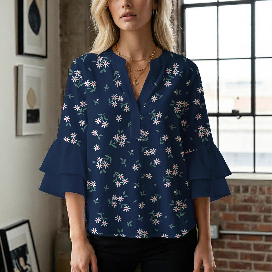 Women's blouse with voluminous sleeves and floral design Lisslune