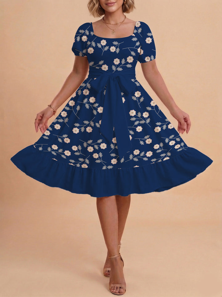 Women's floral dress with adjustable belt and voluminous sleeves Lisslune