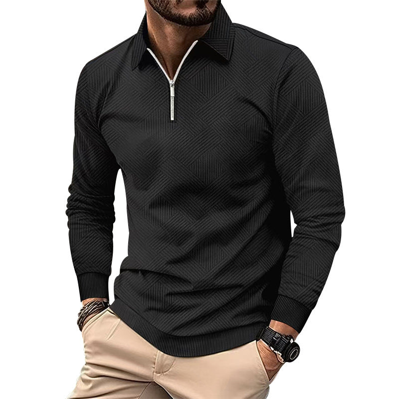 Men's stylish stand-up collar sweater with textured fabric and zipper Lisslune