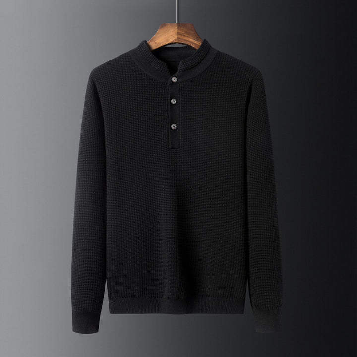 Men's Structured Long Sleeve Sweater with Button Placket Lisslune