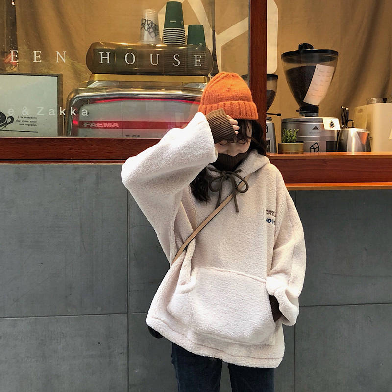 Women's cozy oversized hoodie with front kangaroo pocket and elastic cuffs Lisslune