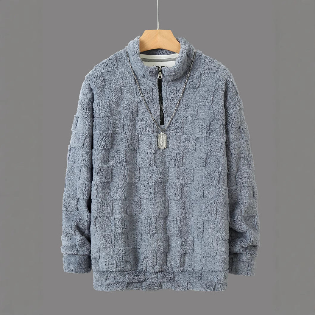 Men's cozy fleece pullover with stand-up collar and zipper Lisslune