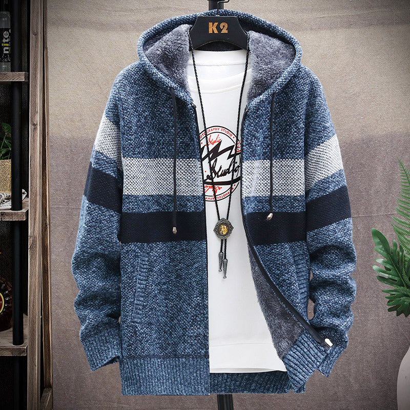 Men's fleece hoodie with high collar and texture Lisslune