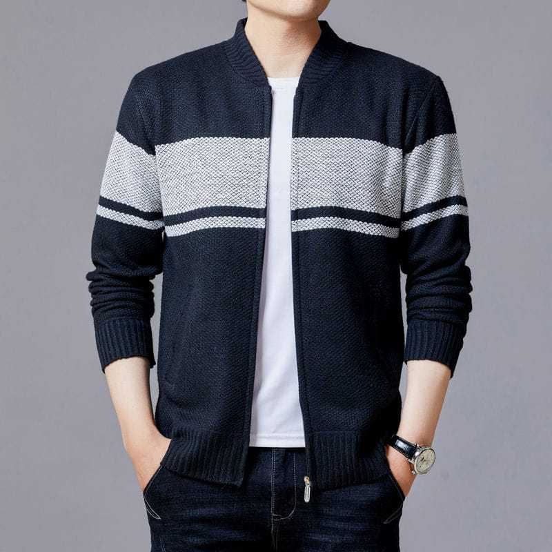 Men's Cardigan with Modern Cable Pattern and Zipper Lisslune