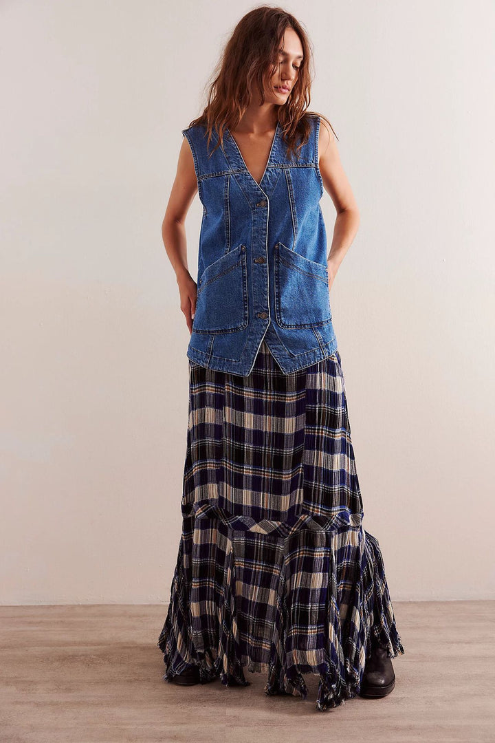 Women's denim overalls jacket with practical pockets and stylish V-neck Lisslune