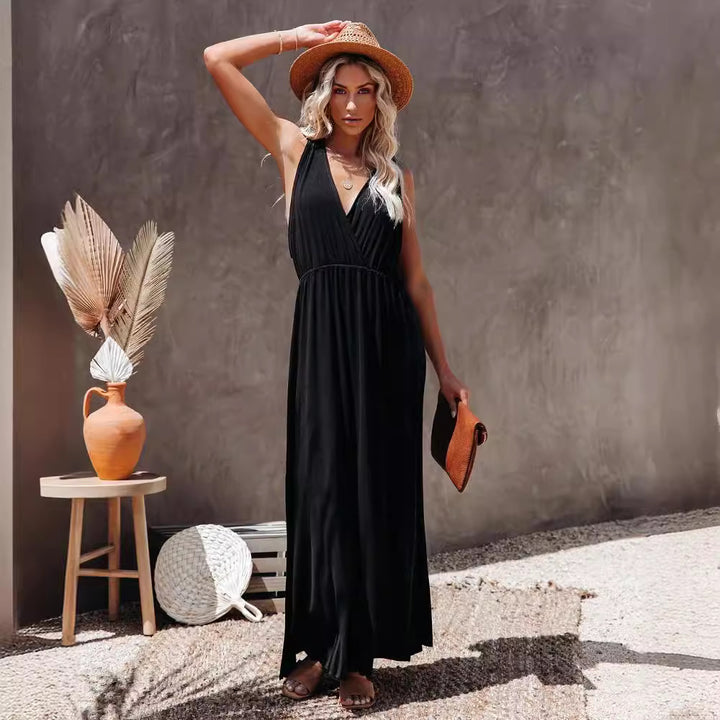 Ladies Maxi Dress with elegant wrap design and high slit Lune London