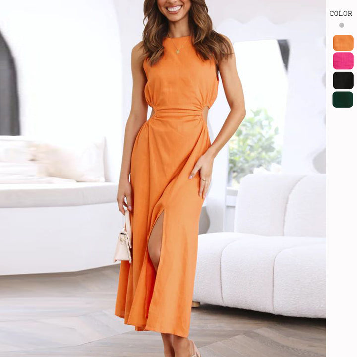 Ladies max dress with sophisticated wrap design and high slit Lisslune