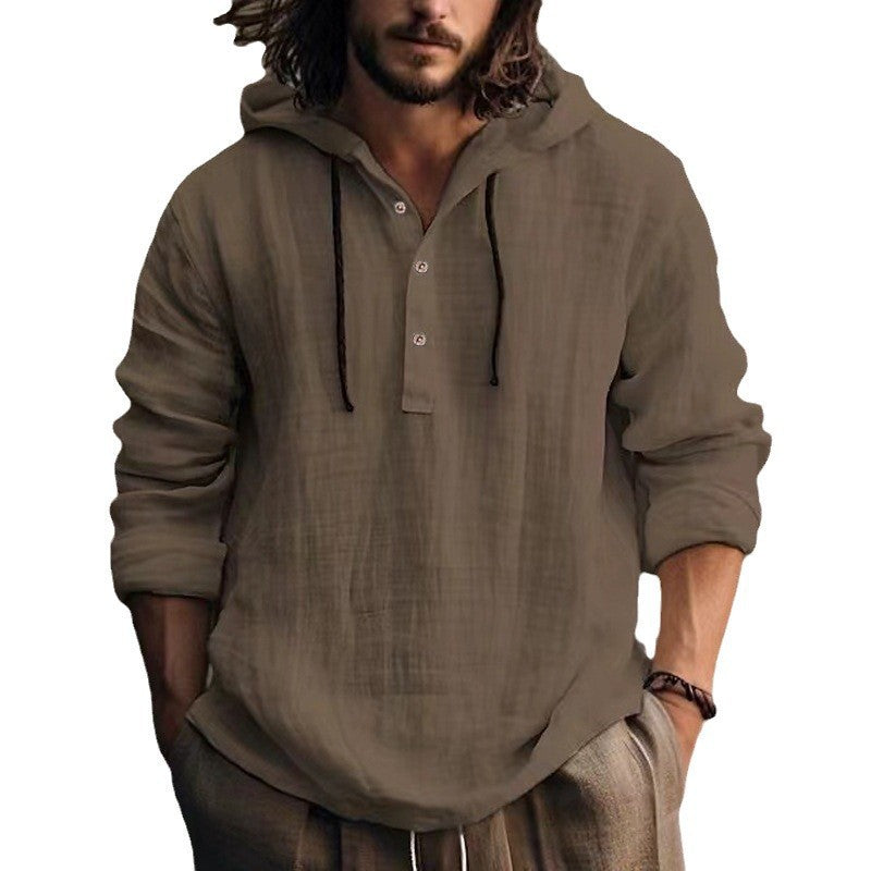 Men's casual hoodie with button placket and breathable cotton fabric Lisslune