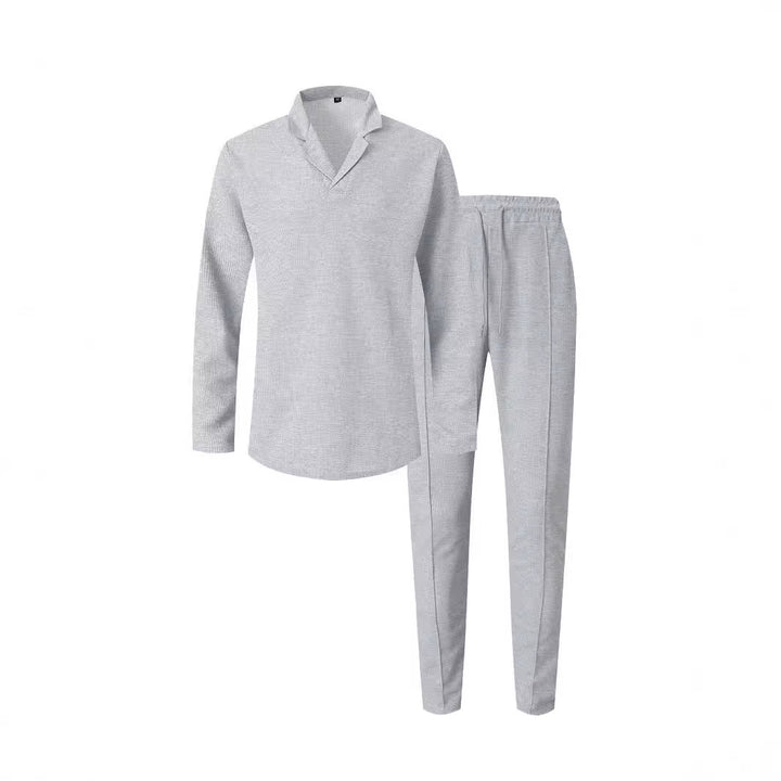 Men's elegant leisure set with modern collar and comfortable pants Lisslune