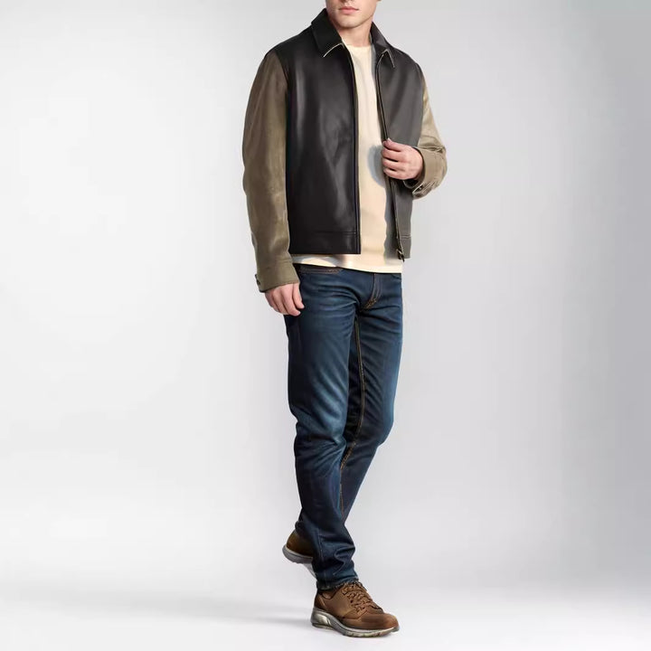 Men's stylish leather jacket with cord details and practical zippered pockets Lisslune