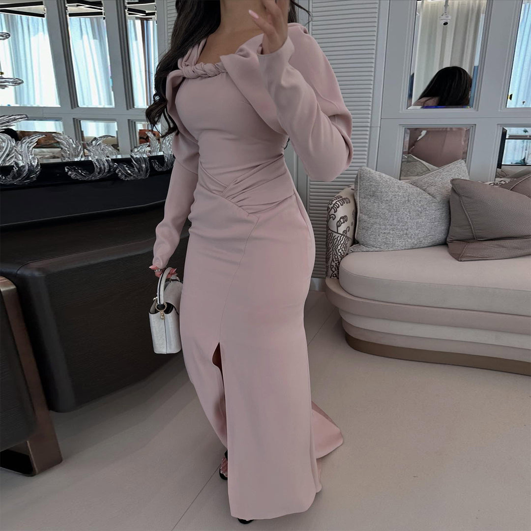 Women's maxi dress with elegant wrap neckline and figure-hugging silhouette