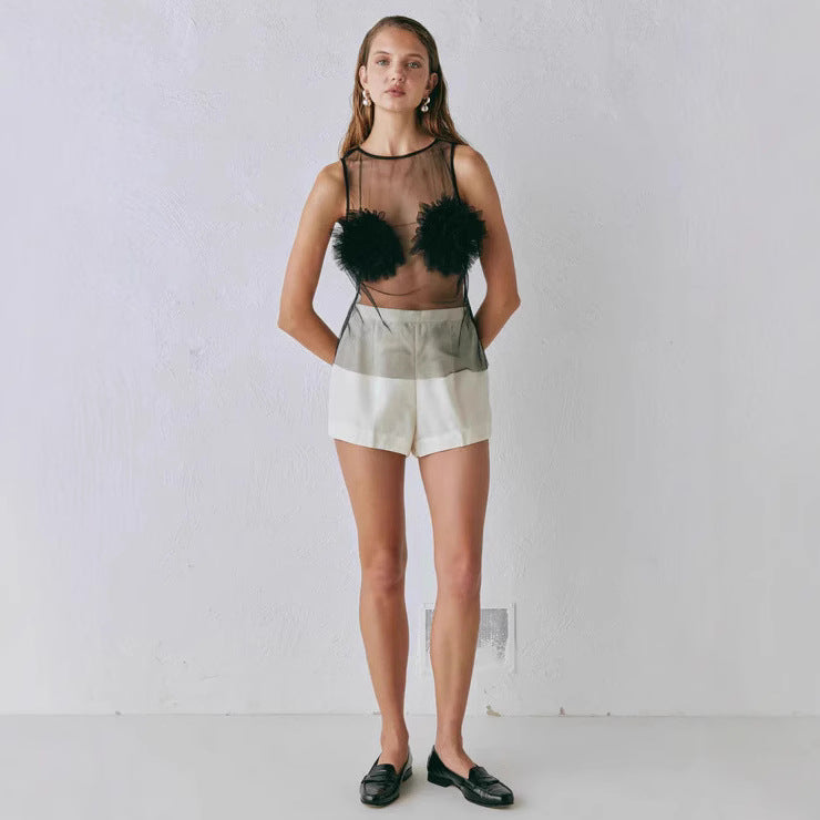 Women's Transparent Blouse with Voluminous Ruffles Lune London