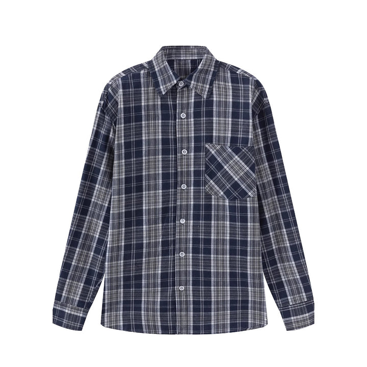 Men's checked long sleeve shirt with fashionable chest pocket Lisslune