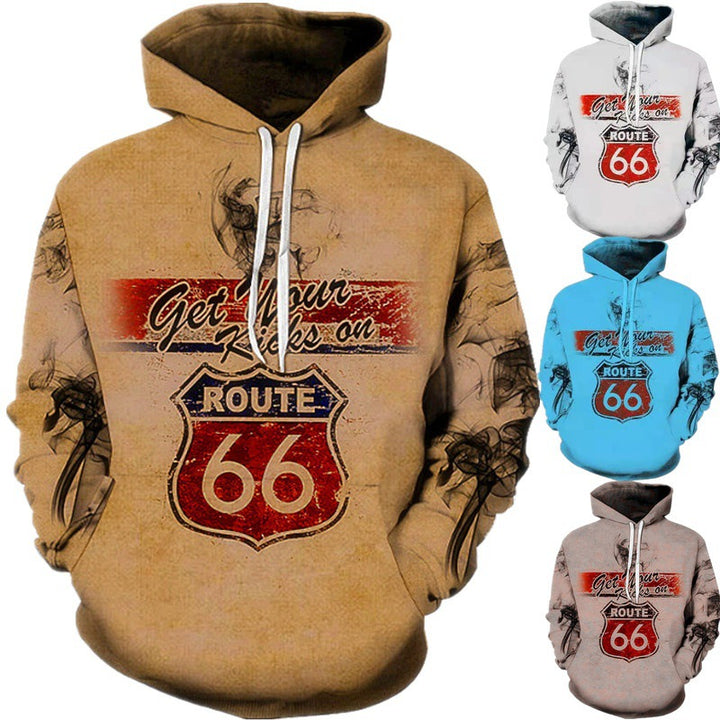 Men's hoodie with creative Route 66 design Lisslune