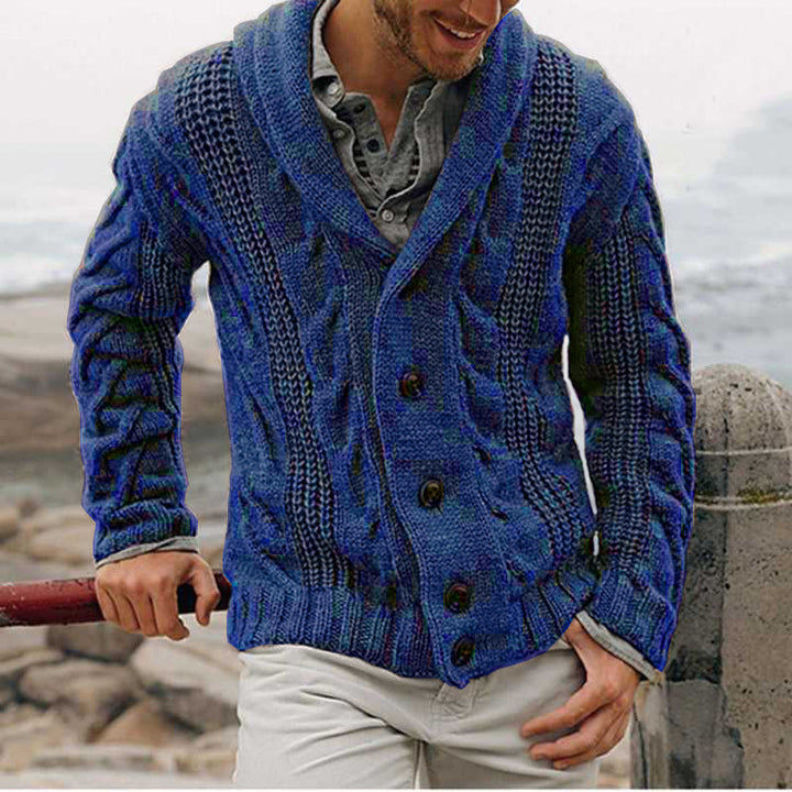 Men's cardigan with modern cable pattern and high collar Lisslune