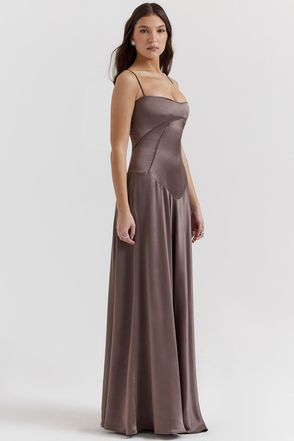 Women's Elegant Maxi Dress with Slim Spaghetti Straps and Flowing Satin Fall Lisslune