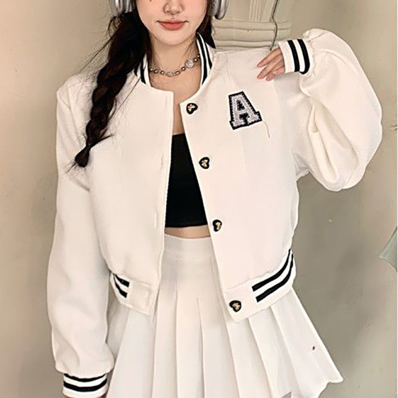 Ladies college jacket with embroidered emblem and contrasting patches Lisslune