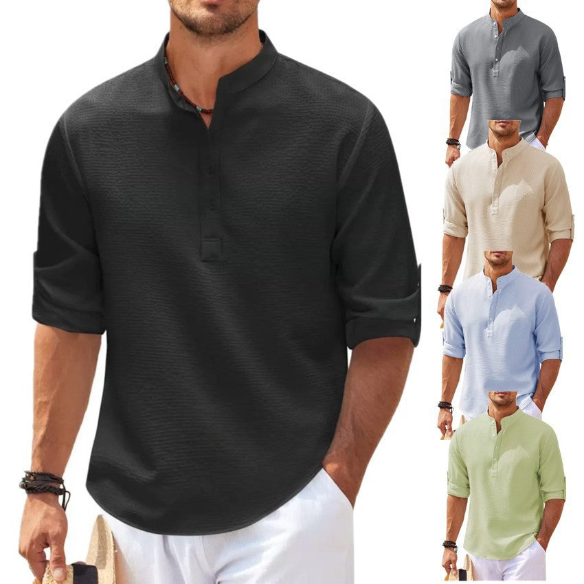 Men's long-sleeve shirt with textured surface and modern button placket Lisslune