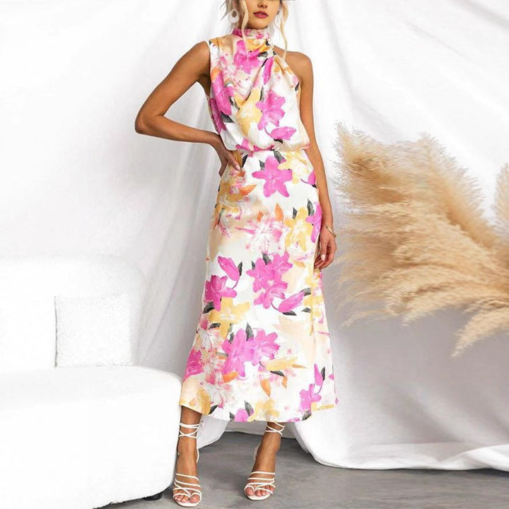 Women's maxi dress with asymmetric top and floral print Lune London