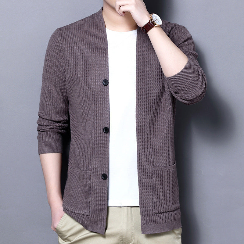 Men's Cardigan with Open Cut and Practical Pockets Lisslune