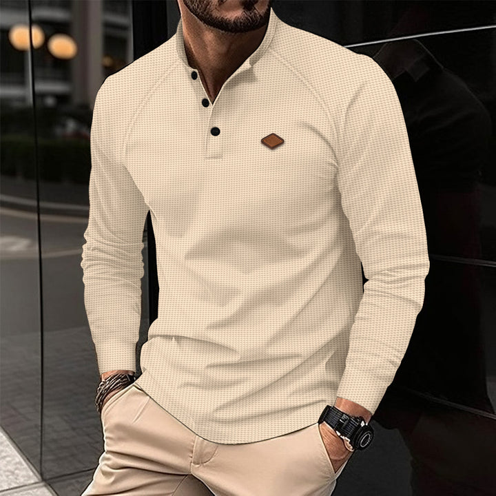 Men's long sleeve shirt with textured design and fashionable Henley neckline Lisslune