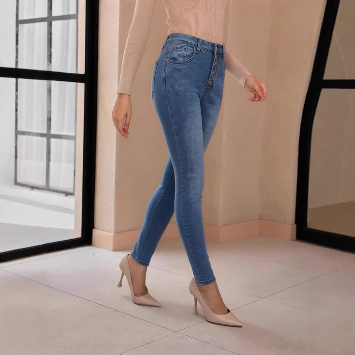 Damen Slim-Fit Jeans mit eleganter Knopfleiste und hohem Bund Lisslune