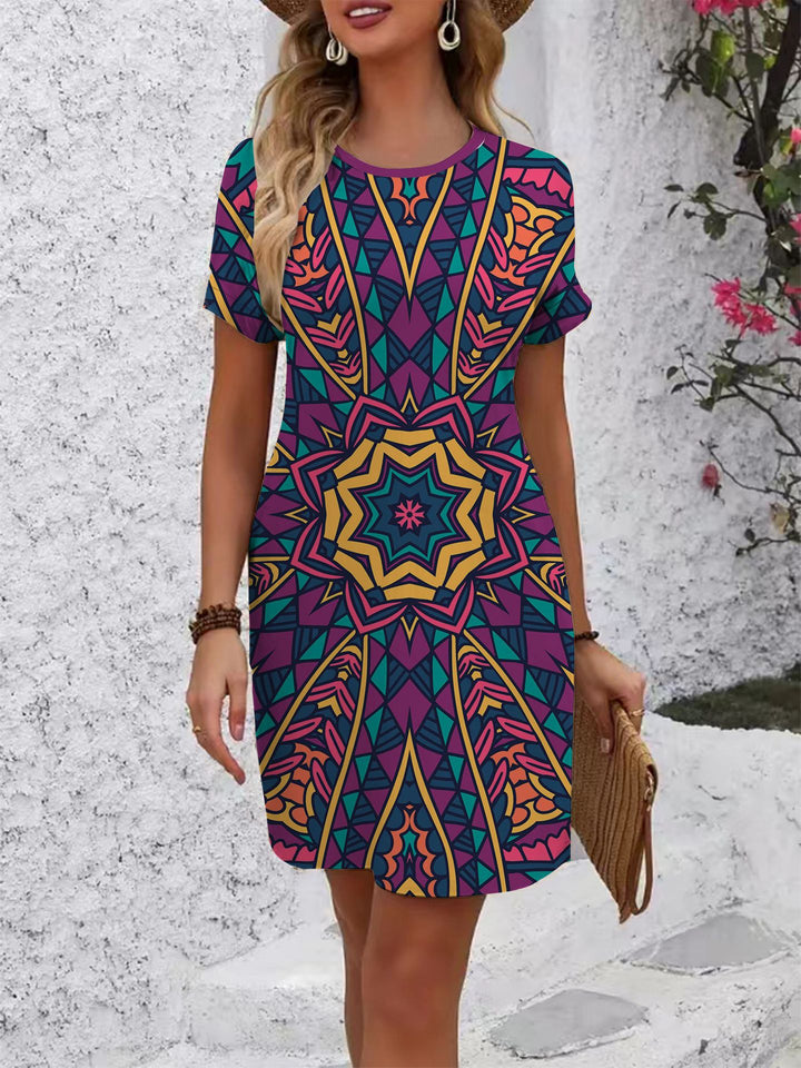 Women's casual floral dress with round neck and loose fit Lisslune