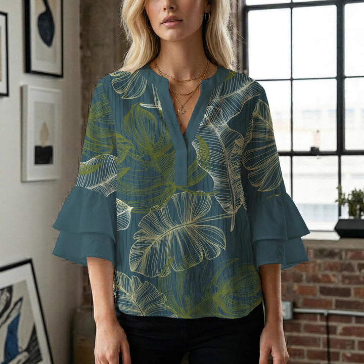 Ladies blouse with voluminous ruffled sleeves and floral print Lisslune