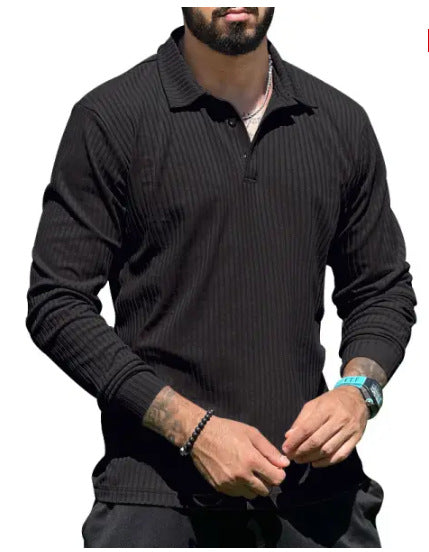 Men's Long Sleeve Polo Shirt with Textured Rib Design and Modern Cut Lisslune