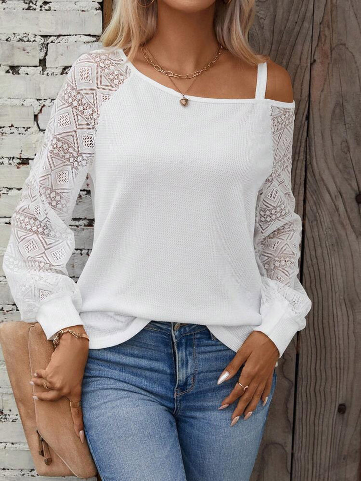 Damen Elegantes Strickoberteil mit asymmetrischem Ausschnitt und verzierten Ärmeln Lisslune