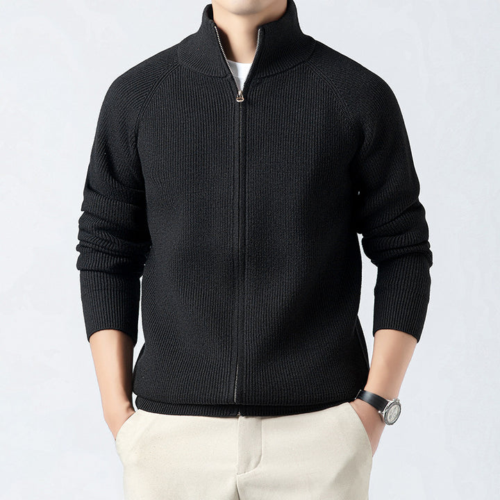 Men's Cardigan with High Collar and Full Zip Lisslune