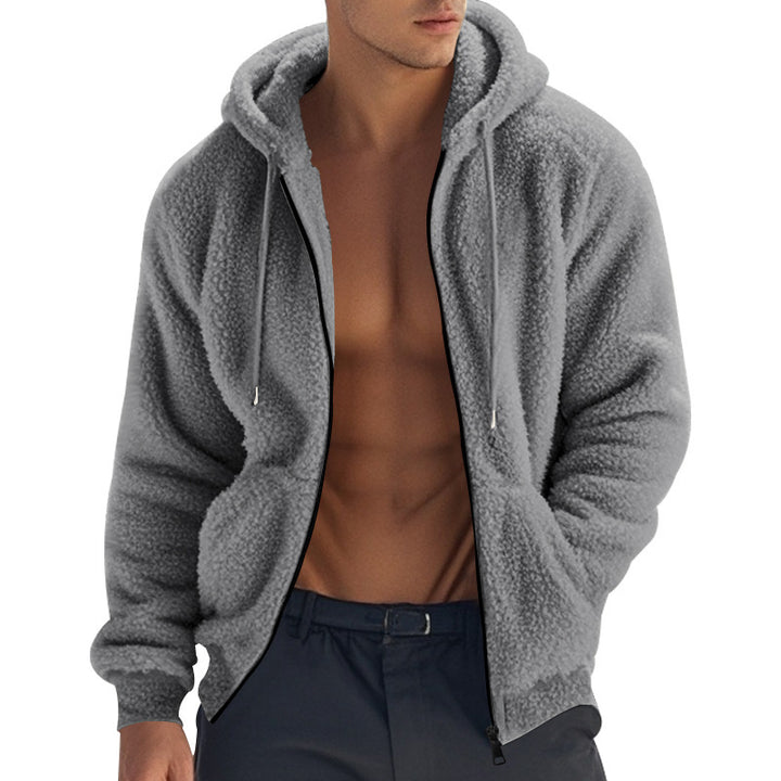 Men's cozy fleece jacket with hood and side pockets Lisslune