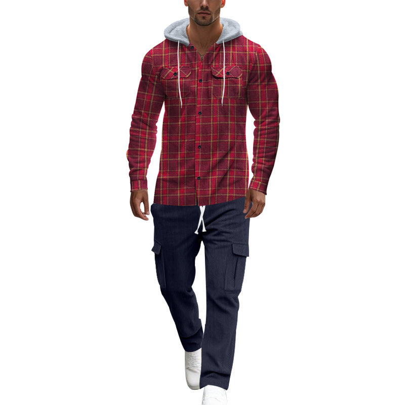 Men's flannel shirts with a hood and two practical chest pockets Lisslune