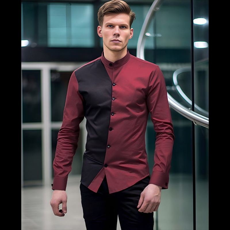 Men's stylish long sleeve shirt with chic color block design Lisslune