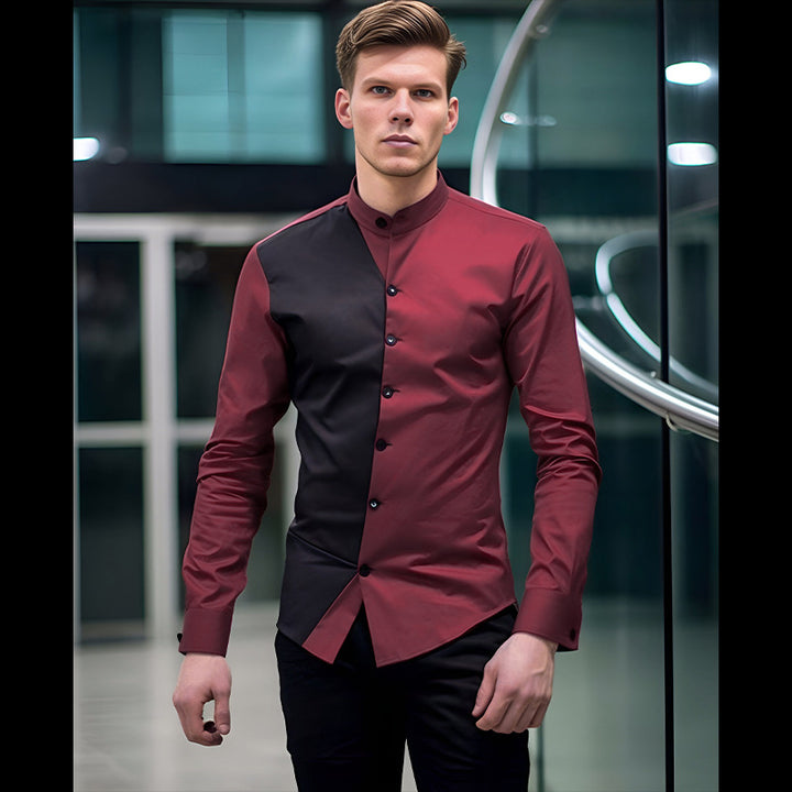 Men's stylish long sleeve shirt with chic color block design Lisslune