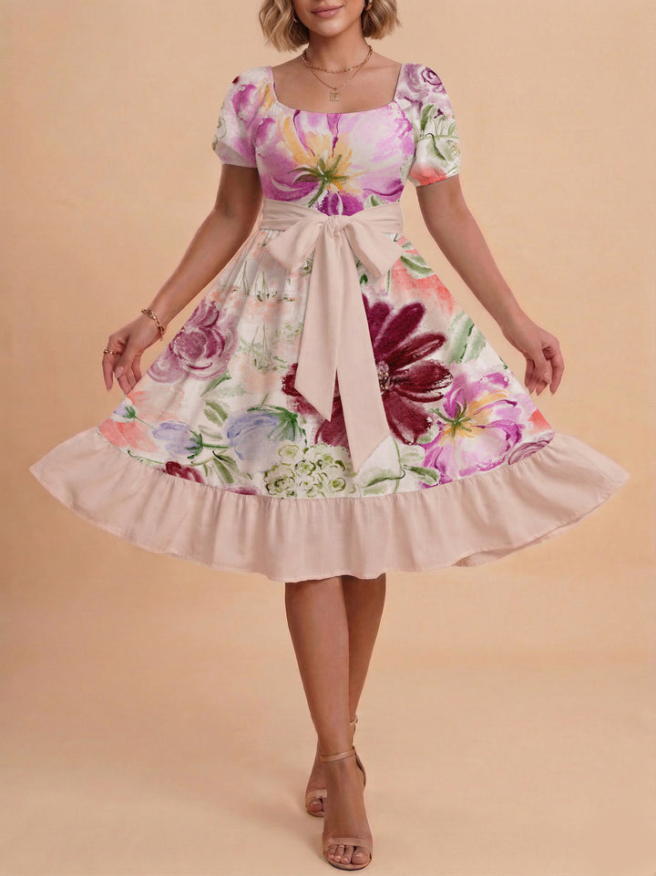 Women's floral dress with adjustable belt and voluminous sleeves Lisslune