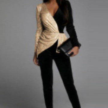 Ladies Elegant Jumpsuit with Shimmering Accents and Tailored Silhouette Lisslune