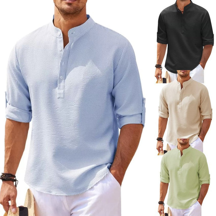 Men's long-sleeve shirt with textured surface and modern button placket Lisslune