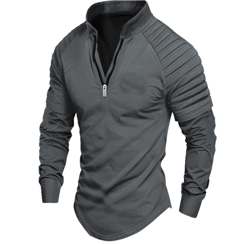 Men's sporty long-sleeve shirt with stand-up collar and zipper Lisslune