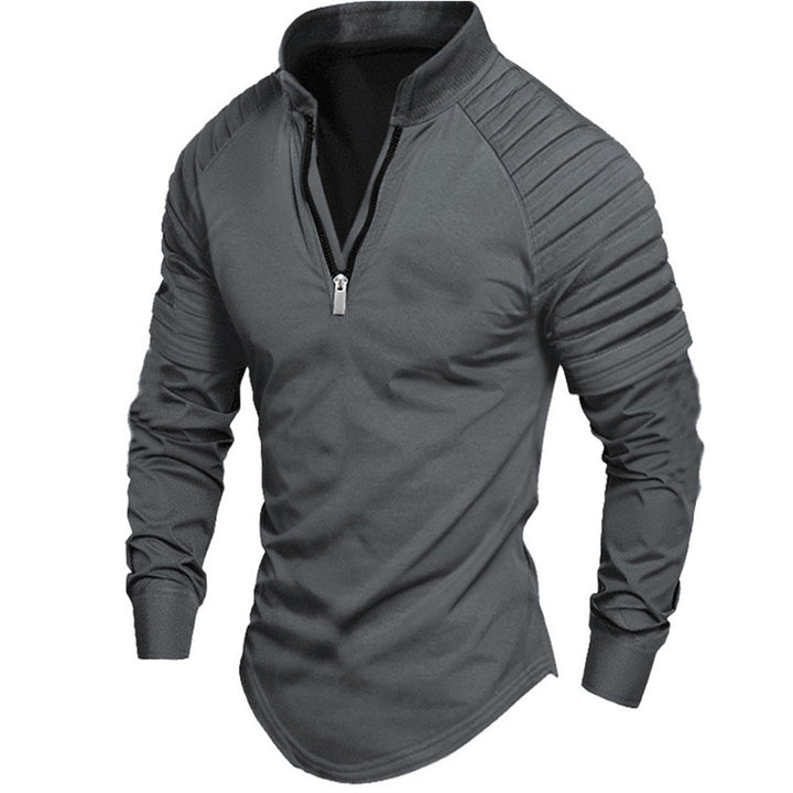 Men's sporty long-sleeve shirt with stand-up collar and zipper Lisslune