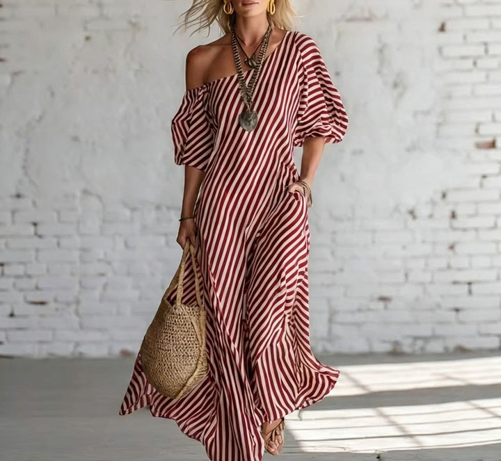 Women's maxi dress with asymmetrical cut and striking stripes Lisslune