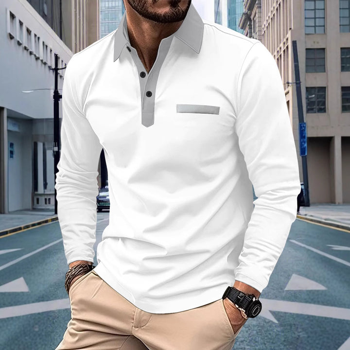 Men's long sleeve polo shirt with modern stand-up collar and sophisticated contrast design Lisslune