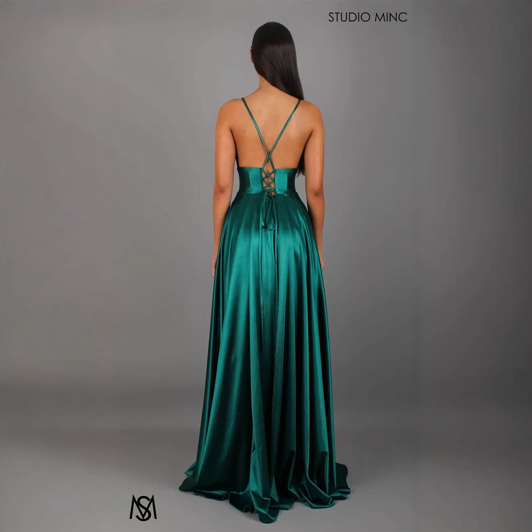 Ladies Elegant Maxi Dress with Deep V-Neck and Fashionable Split