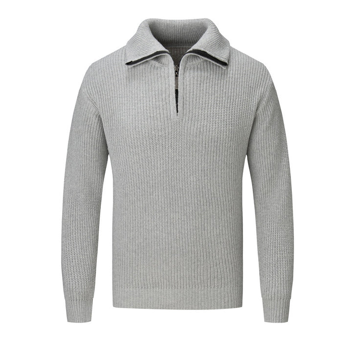 Men's Fashionable Knit Pullover with Half Zipper and Textured Design Lisslune