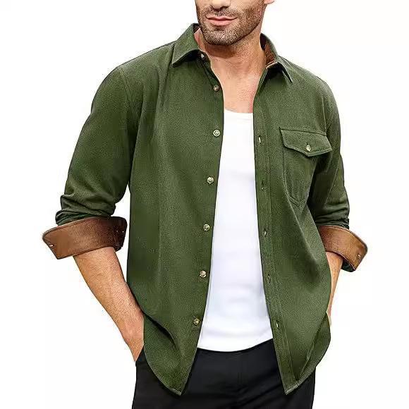 Men's long-sleeve shirt with high-quality flannel and practical breast pocket Lisslune