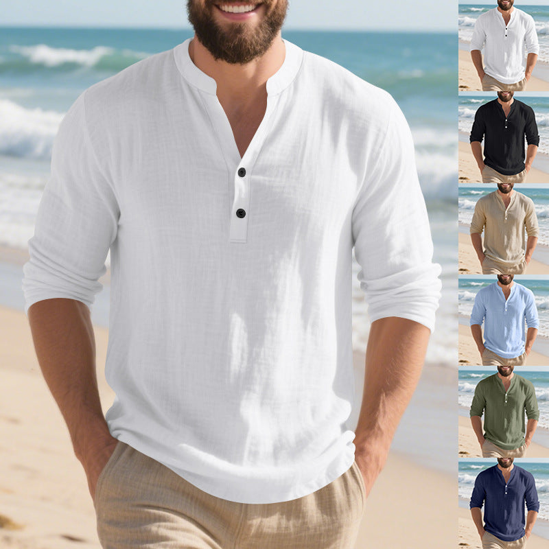 Men's Long Sleeve Henley Shirt with Modern Cut and Practical Button Placket Lisslune